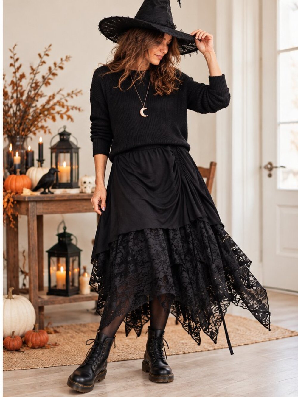 The Grave Girls 2X Black Gothic Lace Asymmetrical Witch Skirt